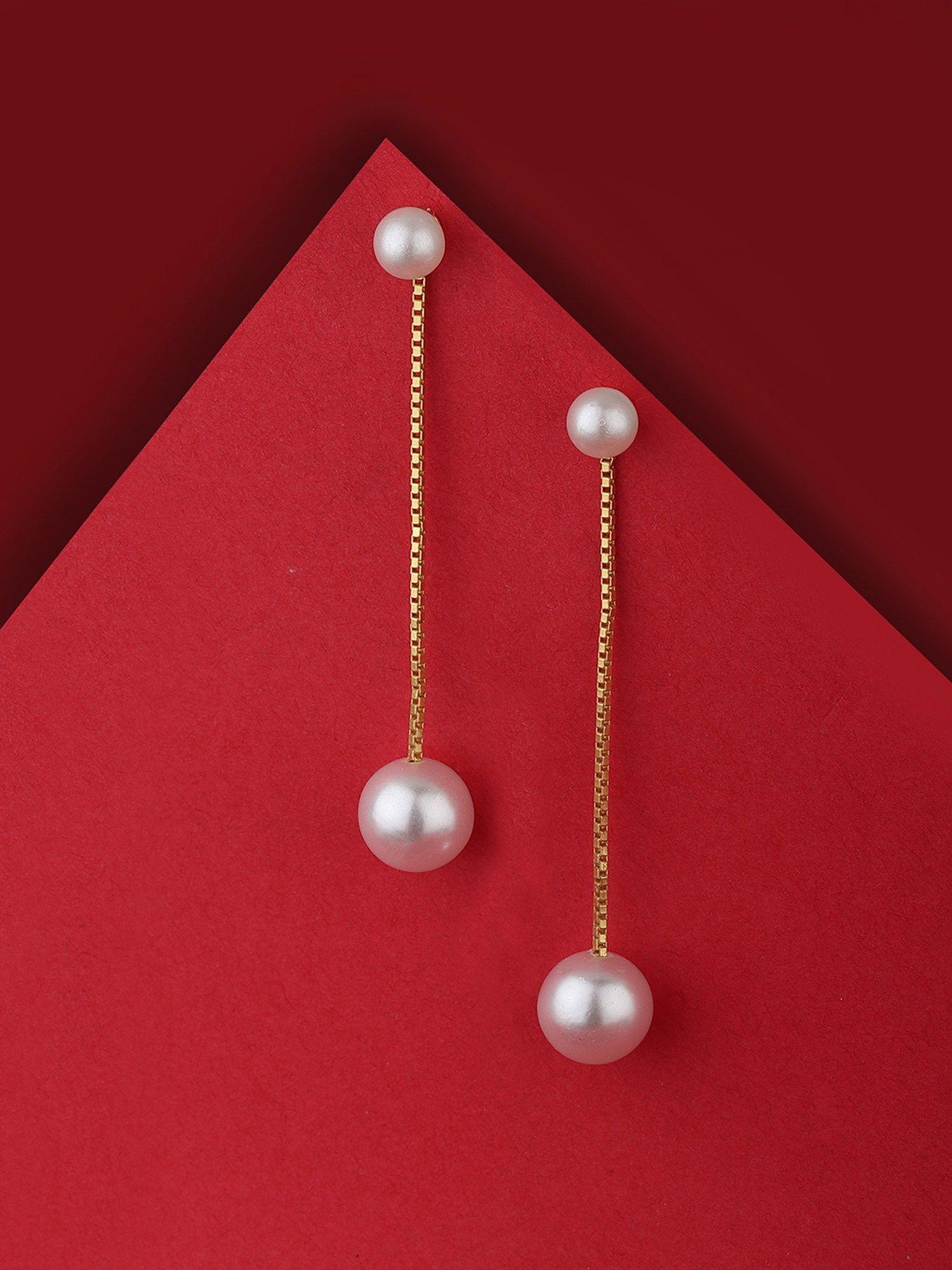 gold plated dangling pearl fancy drop earring
