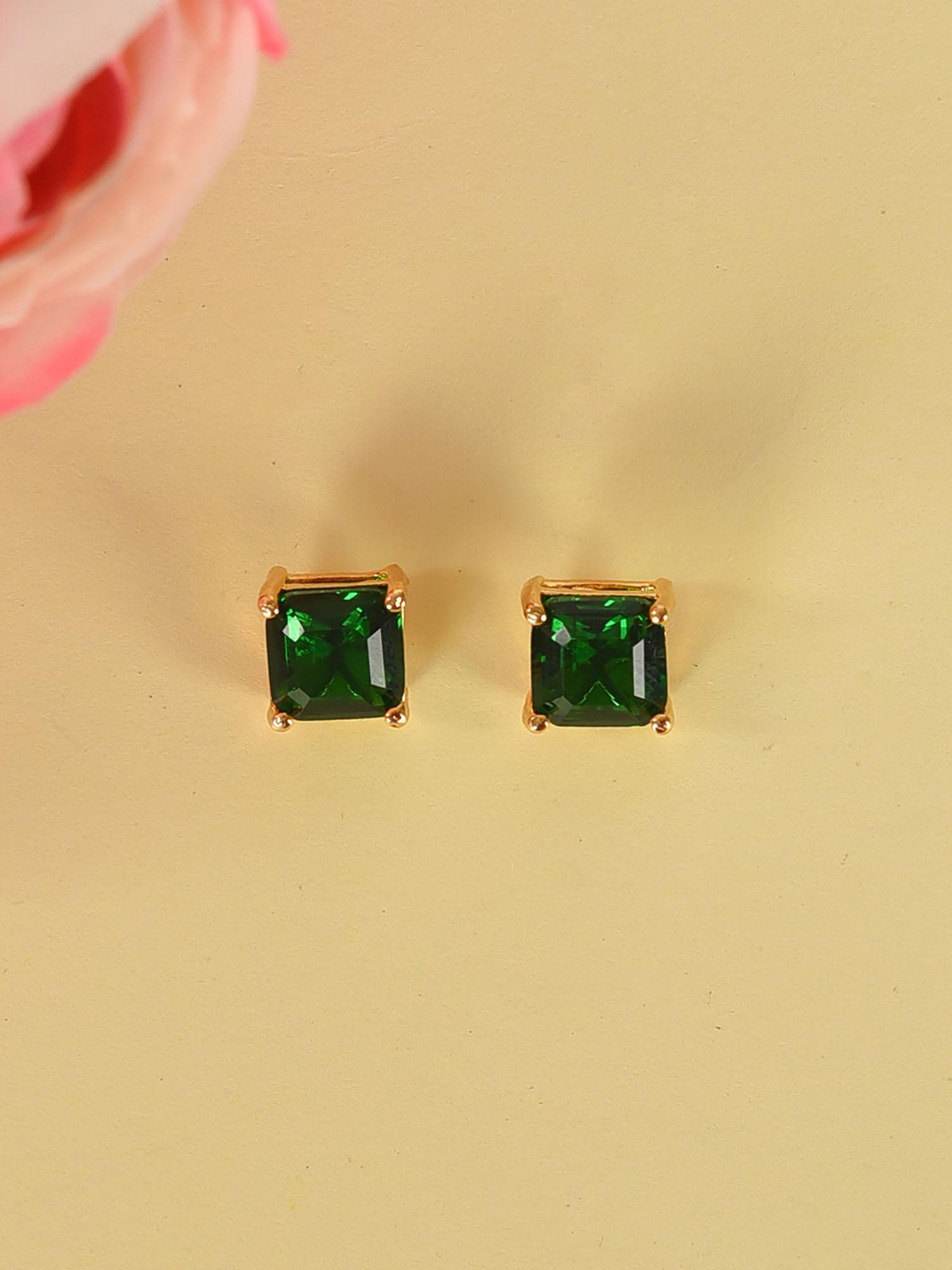 gold-plated emerald color ad studded studs earrings