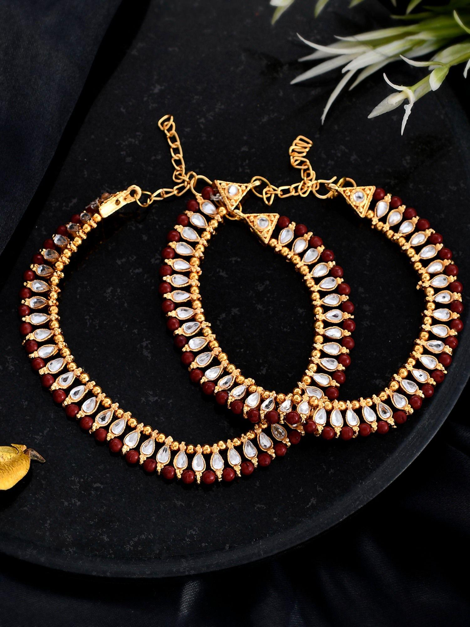 gold plated ethnic kundan payal