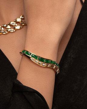 gold-plated fiesta hydro emerald irregular cuff bracelet