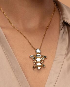 gold-plated flash mirror turtle necklace