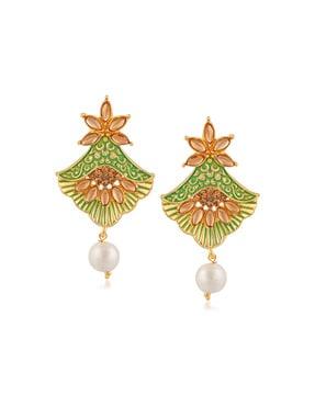 gold-plated floral-design dangler earrings