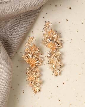 gold-plated floral-design drop earrings