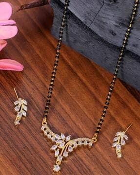 gold-plated floral design mangalsutra with earrings set
