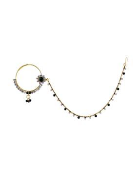gold-plated floral nose ring with chain