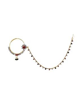 gold-plated floral nose ring with chain