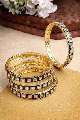 gold-plated green kundan-studded traditional bangles set of 4 - gold