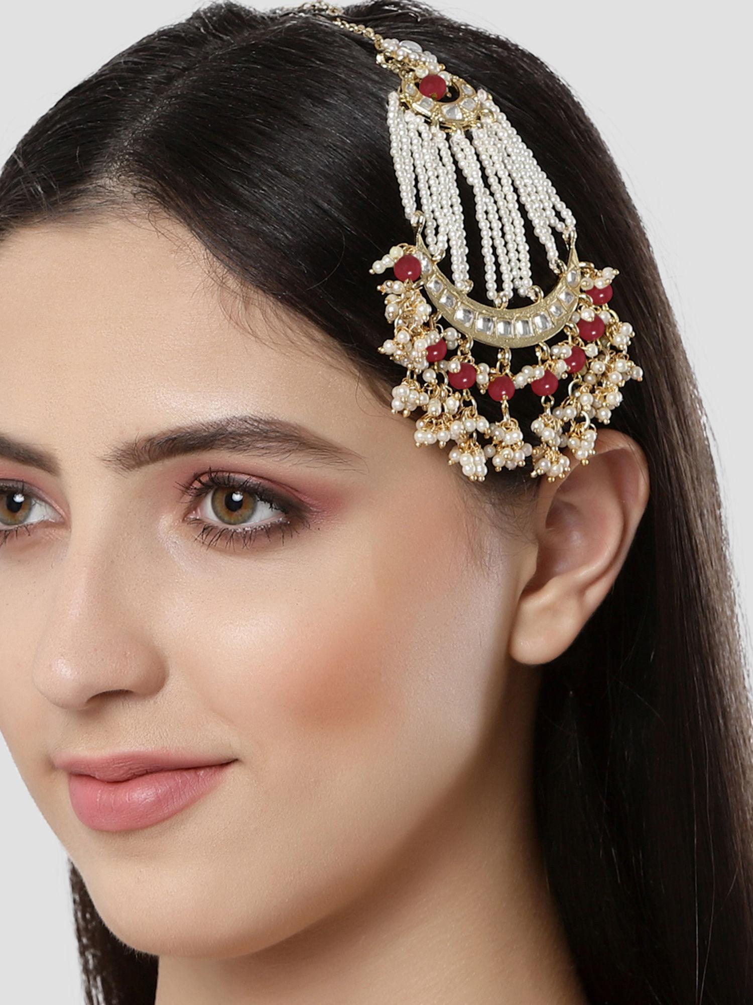 gold plated handcrafted red bead kundan passa for women