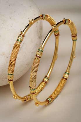 gold-plated handcrafted traditional bangles set of 2 - gold