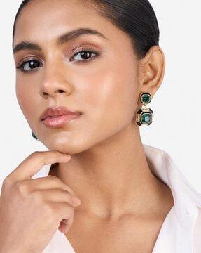 gold-plated jungle oversized double crystal stud earrings