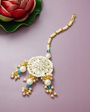 gold-plated kundan & beaded mangtika