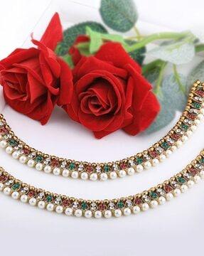 gold-plated kundan studded anklets