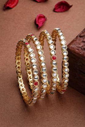 gold plated kundan studded bangles set of 4 - gold