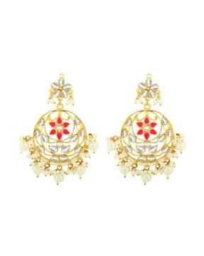 gold-plated kundan-studded chandbali earrings