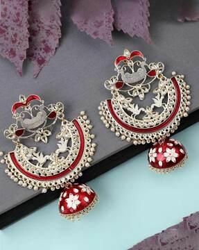 gold-plated kundan-studded chandbali earrings