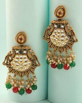 gold-plated kundan-studded dangler earrings