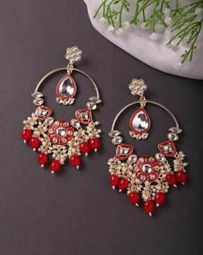gold-plated kundan-studded dangler earrings