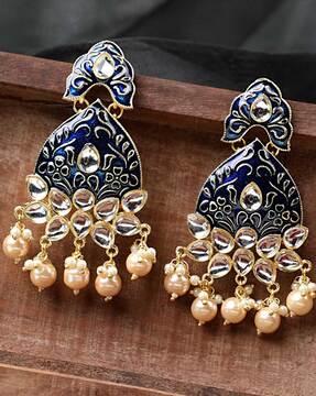 gold-plated kundan-studded drop earrings