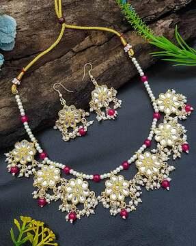 gold-plated kundan-studded necklace & earrings set