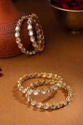 gold-plated kundan studded traditional bangles set of 2 - gold