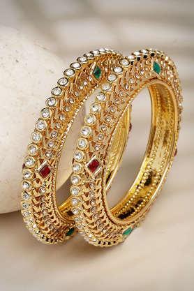 gold-plated kundan traditional bangles set of 2 - gold