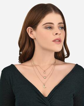gold-plated layered charm long necklace