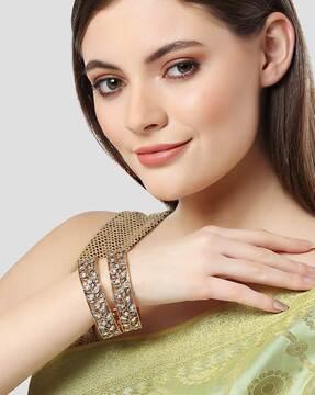 gold plated leaf design bangle set