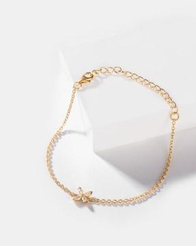 gold-plated leaf design link bracelet