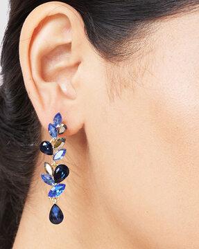 gold-plated leaf pattern drop earrings