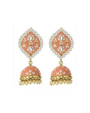 gold-plated meenakari pearl drop jhumkas