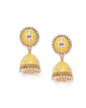 gold plated meenawork jhumki earrings