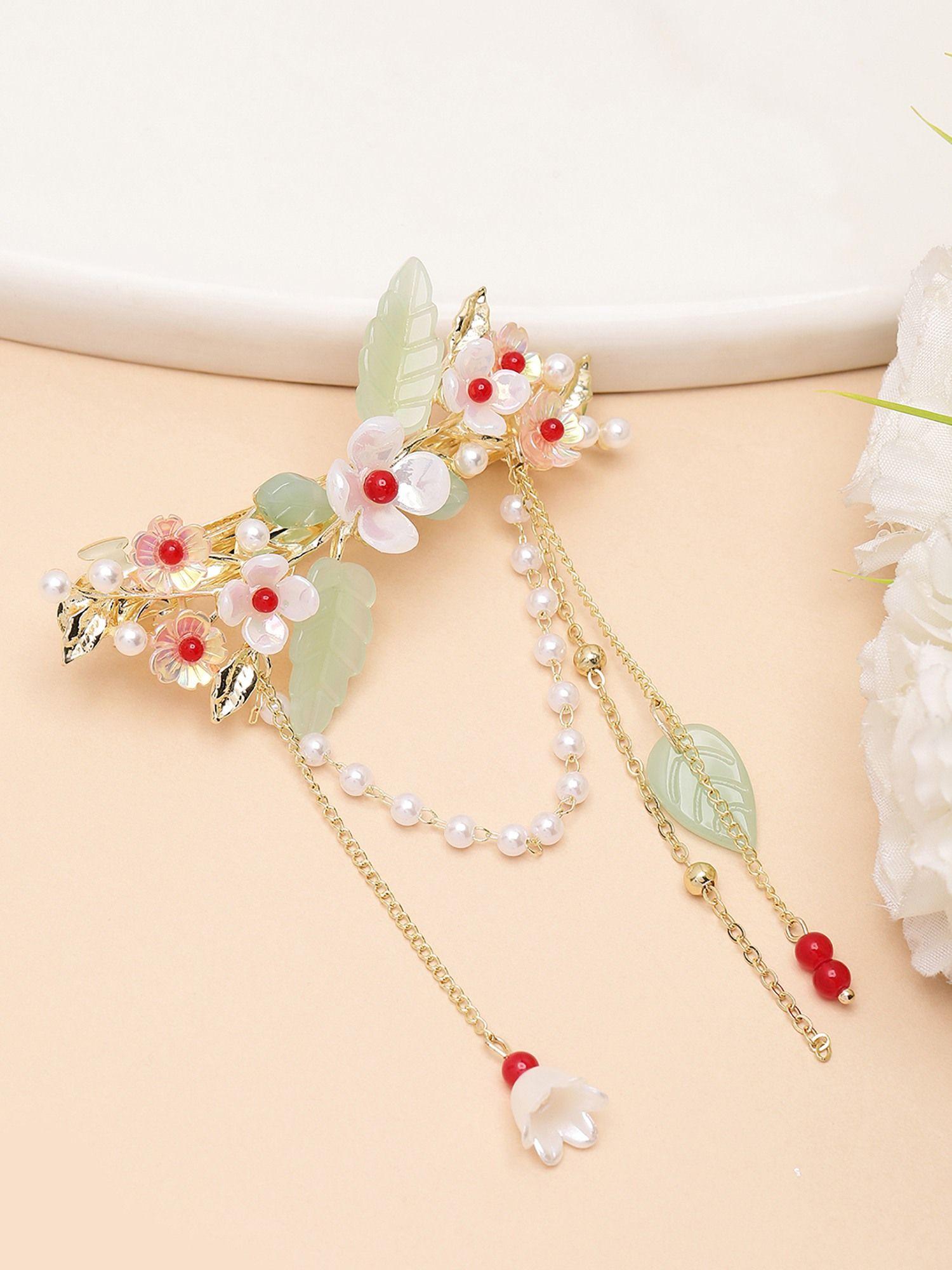 gold-plated multi embellished french barrette clip