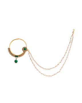 gold-plated nose ring with beaded chain