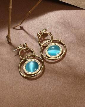gold-plated oval dangler earrings