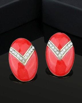 gold plated oval enamel studs with crystals