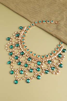 gold plated party designer stone statement necklace for women