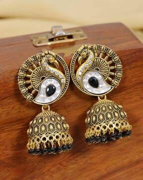 gold-plated peacock jhumka earrings