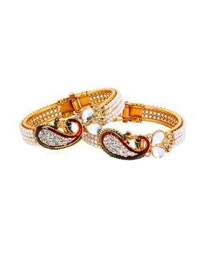 gold-plated peacock-shaped stone-studded bangles