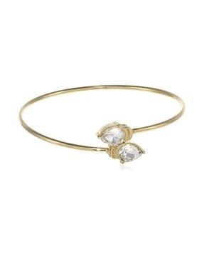 gold-plated pear twin stone-studded cuff bracelet