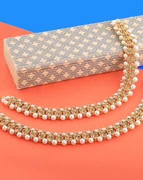 gold-plated pearl beaded anklets