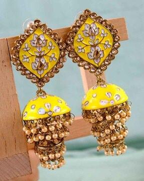 gold-plated pearl-beaded jhumka earrings