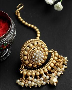 gold-plated pearl-beaded mang tikka