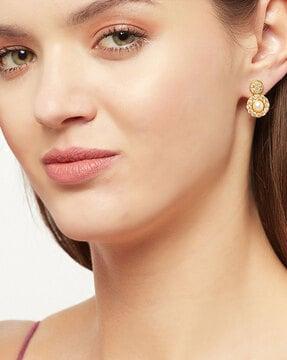 gold-plated pearl drop earrings