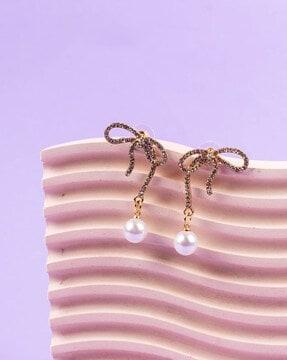 gold-plated pearl drop earrings