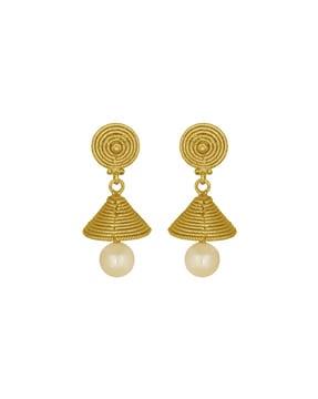 gold-plated pearl drop jhumka earrings