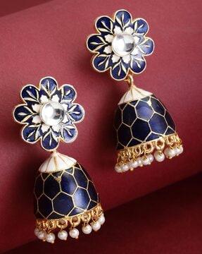 gold-plated pearl-drop jumka earrings
