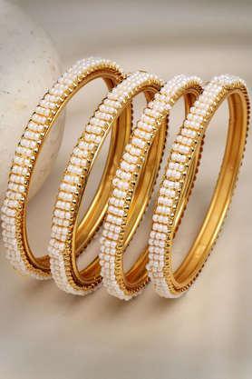gold-plated pearl handcrafted traditional bangles set of 4 - gold