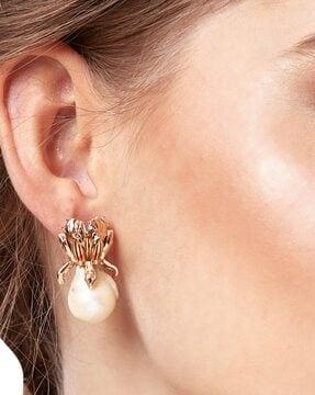 gold-plated pearl lune studs earrings