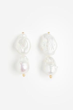 gold-plated pearl pendant earrings