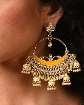 gold-plated pearl-studded dangler earrings